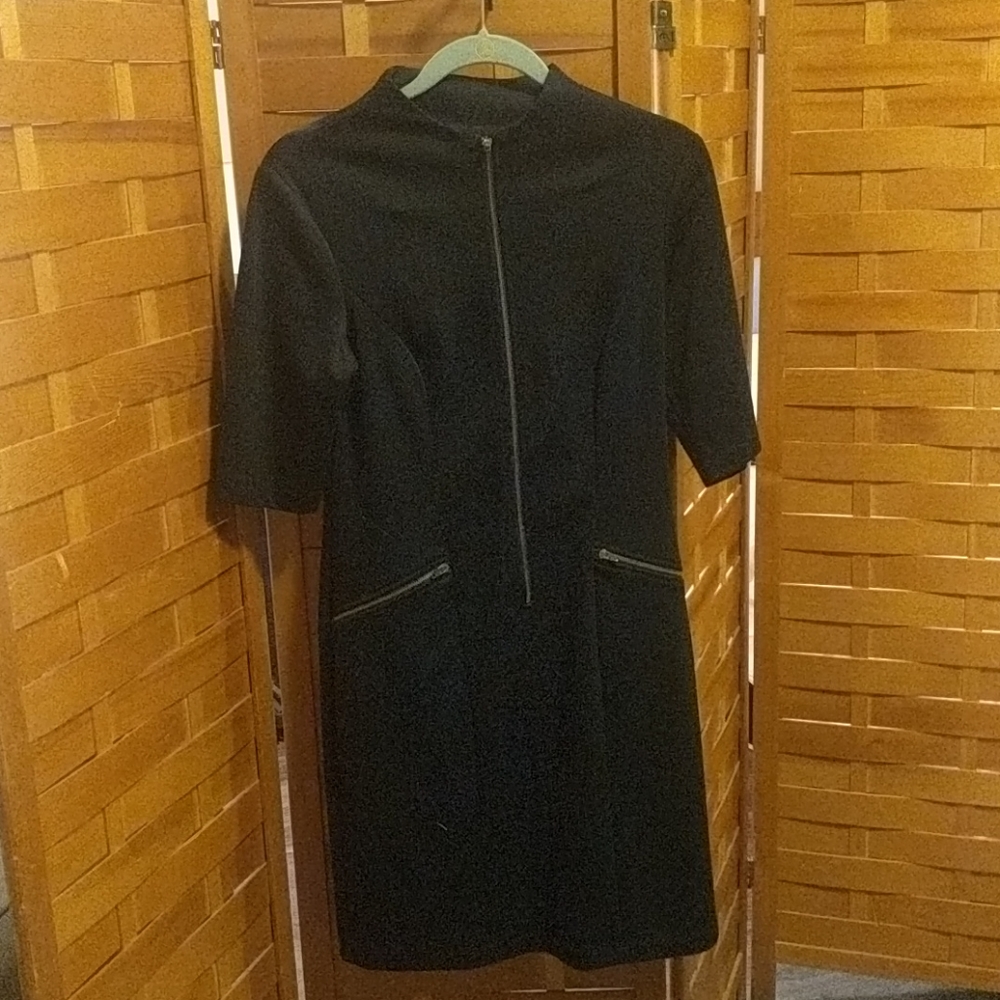 Zippered front mock turtleneck t shirt dress